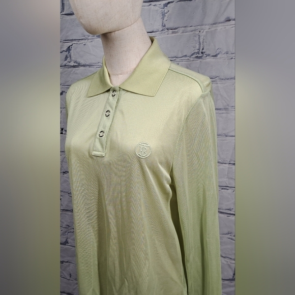 Burberry Women's Louisa TB Logo Long Sleeve Polo Shirt Mist Green Size Large - Picture 2 of 16